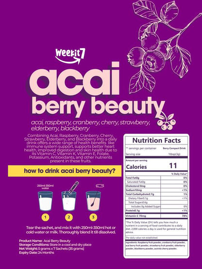 【Buy 3 Get 1】Weekit7 - Acai Berry Cleanse Organic Acai Berry Powder,Superfood Acai Berries Purple Powder Edible Dietary Supplement Fitness. Non-Gmo No Preservatives Beverage Mixed Healthcare Vitamin