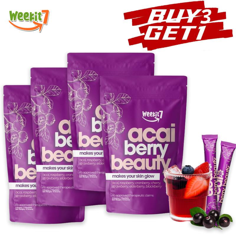 【Buy 3 Get 1】Weekit7 - Acai Berry Cleanse Organic Acai Berry Powder,Superfood Acai Berries Purple Powder Edible Dietary Supplement Fitness. Non-Gmo No Preservatives Beverage Mixed Healthcare Vitamin