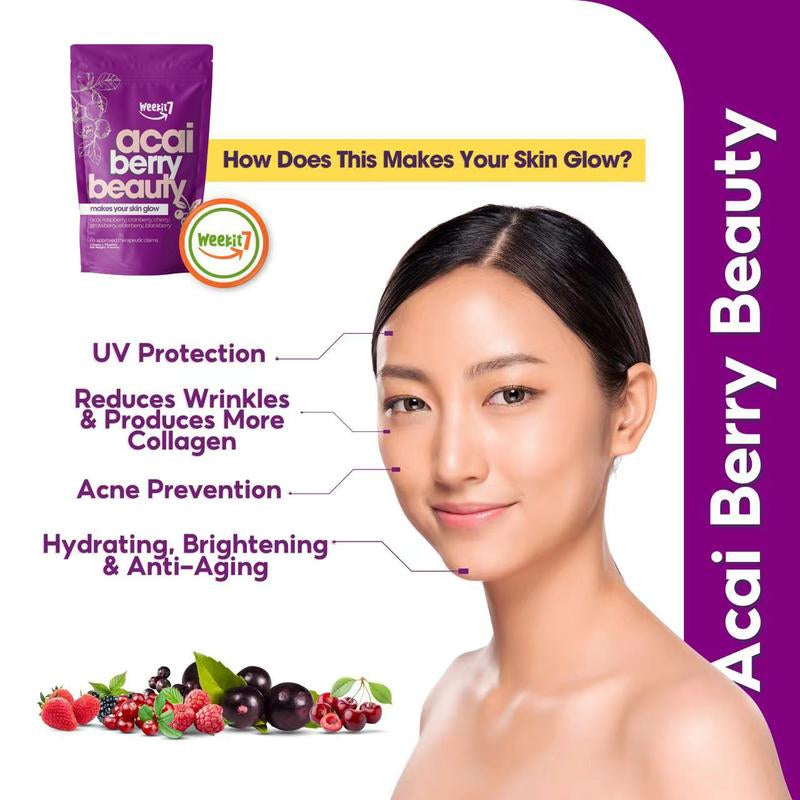 【Buy 3 Get 1】Weekit7 - Acai Berry Cleanse Organic Acai Berry Powder,Superfood Acai Berries Purple Powder Edible Dietary Supplement Fitness. Non-Gmo No Preservatives Beverage Mixed Healthcare Vitamin